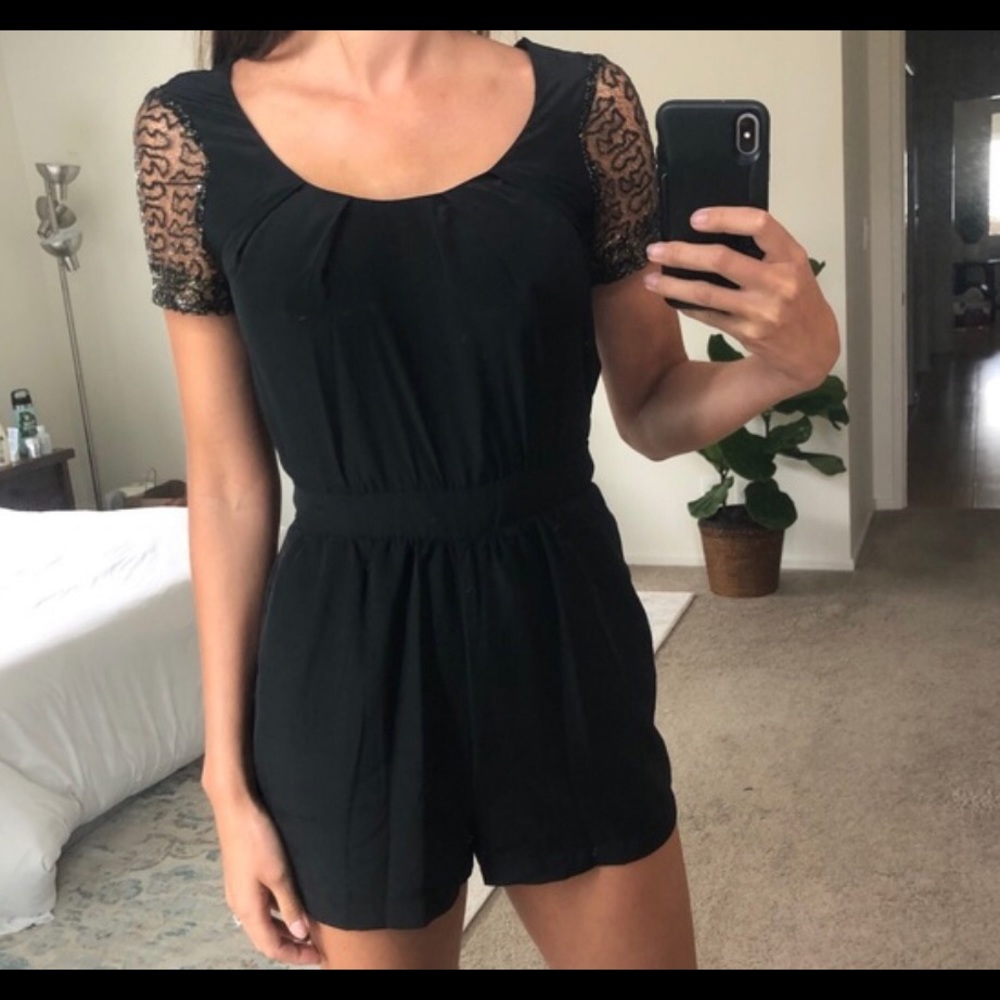 BCBGeneration Gold Sequin Sleeve Romper